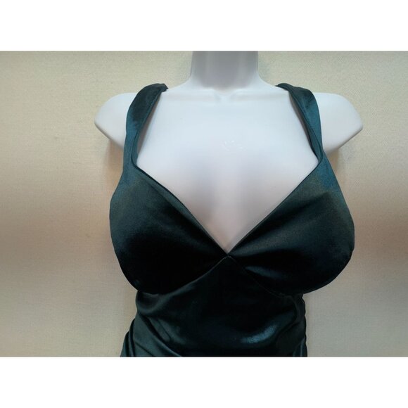 B. Darlin Womens Satin Strappy Ruched Dress Size M Emerald Green Sexy - Picture 6 of 12